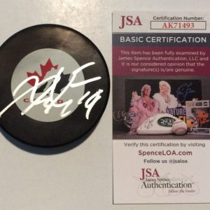 ADAM FANTILLI SIGNED CANADA HOCKEY PUCK W/ CASE MICHIGAN HOBEY BAKER JSA COA