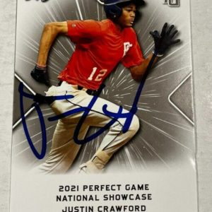 JUSTIN CRAWFORD SIGNED 2021 PERFECT GAME NATIONAL SHOWCASE ROOKIE CARD AUTO