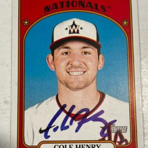 COLE HENRY SIGNED 2021 TOPPS HERITAGE MINOR LEAGUE BASEBALL CARD AUTO