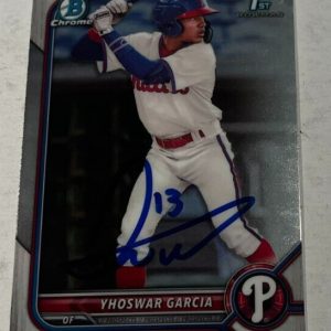 YHOSWAR GARCIA SIGNED 2022 BOWMAN CHROME PROSPECT BASEBALL CARD ROOKIE AUTO