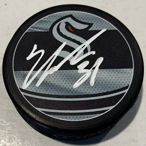 YANNI GOURDE SIGNED SEATTLE KRAKEN HOCKEY PUCK W/ CASE COA