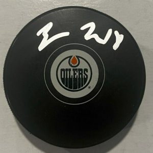 ZACH HYMAN SIGNED EDMONTON OILERS HOCKEY PUCK W/ CASE COA
