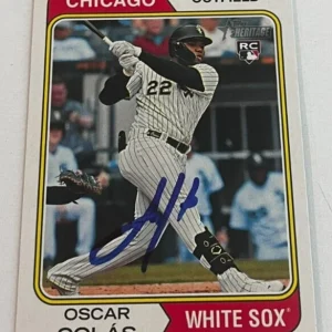 OSCAR COLAS SIGNED 2023 TOPPS HERITAGE BASEBALL CARD AUTO