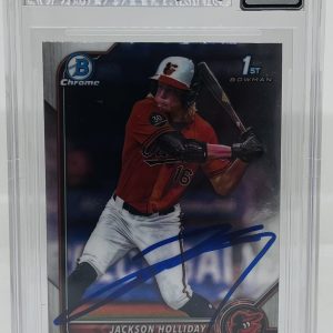 JACKSON HOLLIDAY SIGNED 2022 BOWMAN CHROME DRAFT ROOKIE CARD BECKETT BAS 10 AUTO