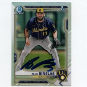 ALEX BINELAS SIGNED 2021 BOWMAN CHROME DRAFT REFRACTOR CARD AUTO
