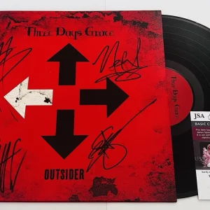 THREE DAYS GRACE SIGNED OUTSIDER LP VINYL RECORD ALBUM MATT BRAD NEIL BARRY JSA