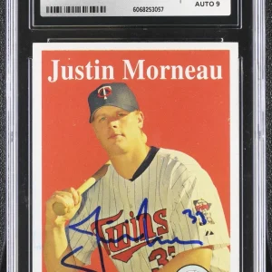 JUSTIN MORNEAU SIGNED 2007 TOPPS HERITAGE CARD #450 CGC AU JSA 9 AUTO