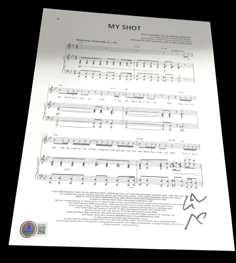LIN MANUEL MIRANDA SIGNED AUTOGRAPH HAMILTON MY SHOT BECKETT BAS COA AUTO X2
