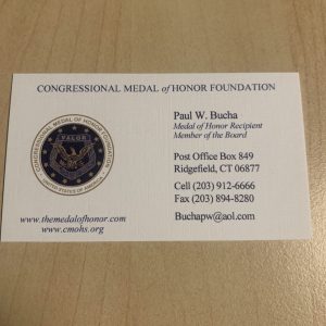PAUL BUCHA SIGNED BUSINESS CARD AUTOGRAPHED VIETNAM MEDAL OF HONOR MILITARY COA
