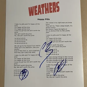 WEATHERS FULL BAND SIGNED LYRIC SHEET AUTOGRAPHED RARE HAPPY PILLS COA