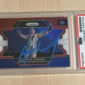 AUSTIN THEORY SIGNED AUTO RC 2022 WWE PANNINI PRIZM RED WHITE BLUE #87 PSA/DNA