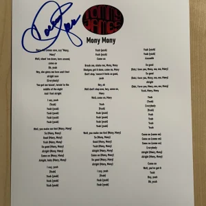 TOMMY JAMES SIGNED LYRIC SHEET AUTOGRAPHED TOMMY JAMES & THE SHONDELLS COA