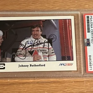 Johnny Rutherford #16 Signed Autograph Auto 1987 A&S Indy Racing Card PSA Slab