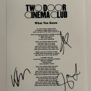 TWO DOOR CINEMA CLUB FULL BAND SIGNED LYRIC SHEET AUTOGRAPHED VERY RARE COA