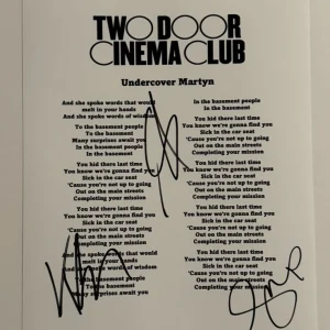 TWO DOOR CINEMA CLUB FULL BAND SIGNED LYRIC SHEET AUTOGRAPHED VERY RARE COA