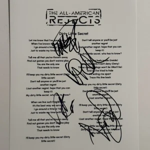 ALL AMERICAN REJECTS FULL BAND SIGNED LYRIC SHEET AUTOGRAPHED PUNK ROCK BAND COA
