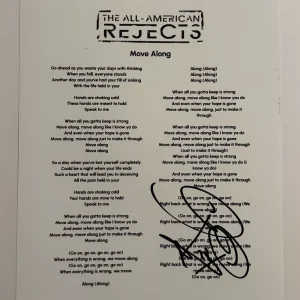 TYSON RITTER SIGNED LYRIC SHEET AUTOGRAPHED ALL AMERICAN REJECTS LEAD SINGER COA