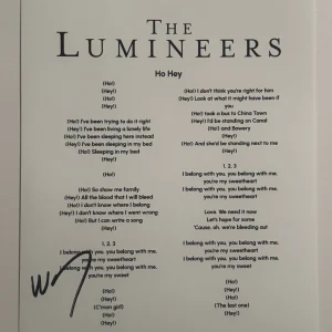 WESLEY SCHULTZ SIGNED LYRIC SHEET AUTOGRAPHED THE LUMINEERS BAND LEAD SINGER COA