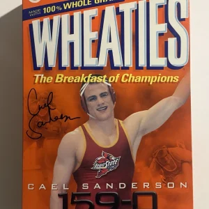 CAEL SANDERSON SIGNED FULL WHEATIES BOX AUTOGRAPHED IOWA STATE WRESTLING COA