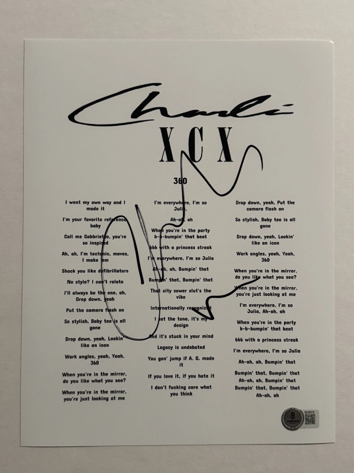 CHARLI XCX SIGNED LYRIC SHEET AUTOGRAPHED HOT SEXY POP SINGER RARE BAS ...