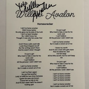 WILLOW AVALON SIGNED LYRIC SHEET AUTOGRAPHED HOT COUNTRY SINGER STAR RARE COA