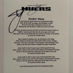 TY MYERS SIGNED LYRIC SHEET AUTOGRAPHED COUNTRY SINGER STAR RARE COA