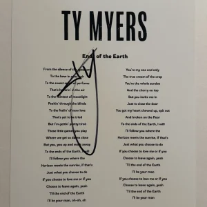 TY MYERS SIGNED LYRIC SHEET AUTOGRAPHED COUNTRY SINGER STAR RARE COA