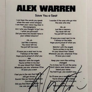 ALEX WARREN HAND SIGNED LYRIC SHEET AUTOGRAPHED SAVE YOU A SEAT SINGER COA