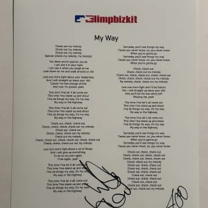 WES BORLAND & JOHN OTTO SIGNED LYRIC SHEET AUTOGRAPHED LIMP BIZKIT BAND COA