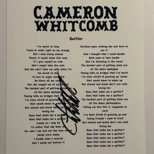 CAMERON WHITCOMB HAND SIGNED QUITTER LYRIC SHEET AUTOGRAPHED HOT SINGER RARE COA