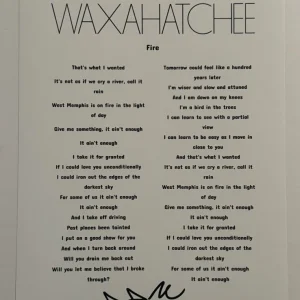 WAXAHATCHEE SIGNED LYRIC SHEET AUTOGRAPHED INDIE SINGER STAR VERY RARE COA