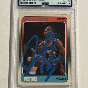 1988 Fleer Dennis Rodman RC SIGNED #43 Rookie Auto PSA Graded Detroit Pistons