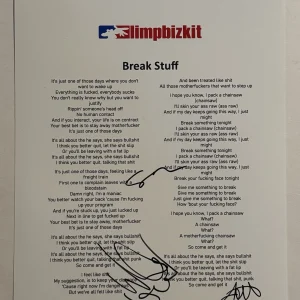 WES BORLAND SAM RIVERS JOHN OTTO SIGNED LYRIC SHEET AUTOGRAPHED LIMP BIZKIT COA