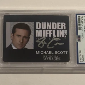 STEVE CARELL SIGNED AUTO Michael Scott 2019 The Office Downsizing ID Card PSA