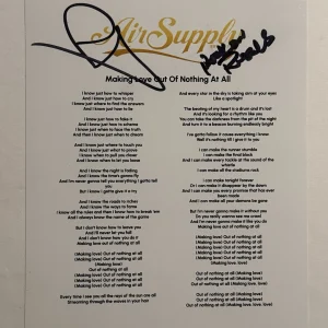 AIR SUPPLY FULL BAND SIGNED LYRIC SHEET AUTOGRAPHED GRAHAM & RUSSELL RARE COA