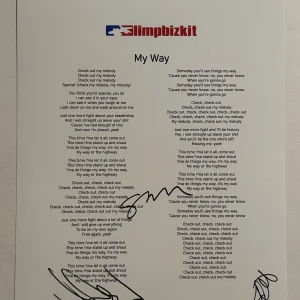 WES BORLAND SAM RIVERS JOHN OTTO SIGNED LYRIC SHEET AUTOGRAPHED LIMP BIZKIT COA