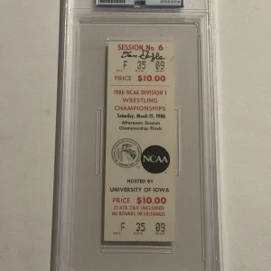 DAN GABLE SIGNED Vintage 1986 Iowa Hawkeyes Wrestling NCAA CHAMPS Ticket PSA