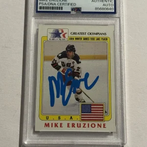 MIKE ERUZIONE Signed 1983 Topps Greatest Olympians Card #36 Hockey Auto PSA