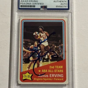 JULIUS ERVING SIGNED 1972 TOPPS ABA ALL STAR BASKETBALL RC CARD AUTO DR. J PSA