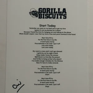 ANTHONY CIVARELLI SIGNED LYRIC SHEET AUTOGRAPHED GORILLA BISCUITS SINGER COA