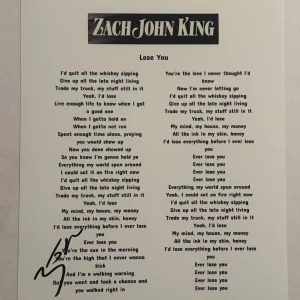 ZACH JOHN KING HAND SIGNED LYRIC SHEET AUTOGRAPHED COUNTRY SINGER RARE COA