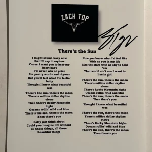 ZACH TOP SIGNED LYRIC SHEET AUTOGRAPHED COUNTRY SINGER STAR VERY RARE COA