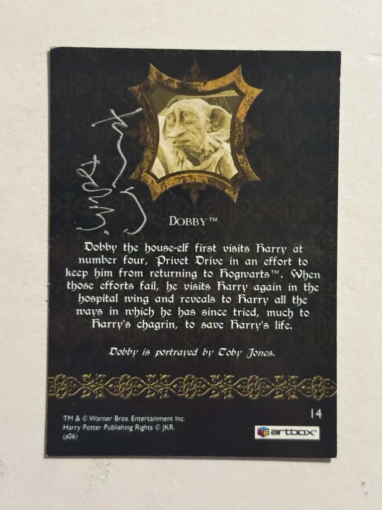 TOBY JONES SIGNED AUTO DOBBY – HARRY POTTER: HEROES & VILLAINS – ARTBOX RARE COLLECTIBLE MEMORABILIA