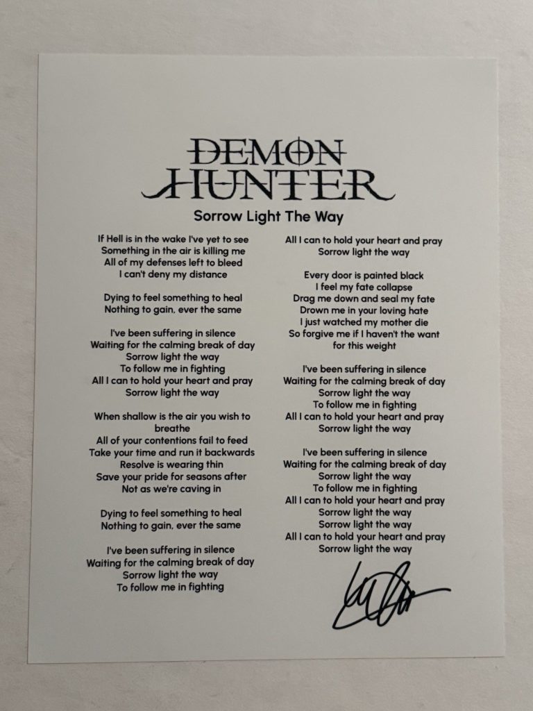 RYAN CLARK DEMON HUNTER BAND LEAD SINGER SIGNED LYRIC SHEET AUTOGRAPHED RARE COA