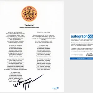 Warren Haynes 'Gov't Mule' Signed Lyric Sheet 'Soulshine' ACOA