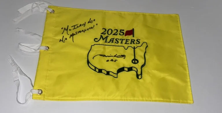 JIM NANTZ SIGNED 2025 MASTERS FLAG MCILROY HAS HIS MASTERPIECE INSCRIPTION