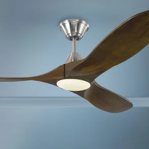 52" Visual Comfort Maverick II Brushed Steel LED Damp Fan with Remote