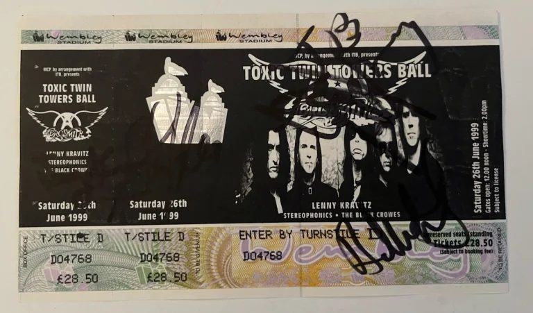 Aerosmith All 5 Band Signed Autographed 1999 4x7 Large Ticket Beckett Certified