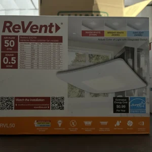 ReVent 50 CFM Easy Installation Bathroom Exhaust Fan Adjustable LED Light RVL50