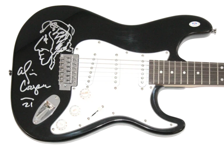 Alice Cooper Signed Autograph Guitar w/ HandDrawn Original Art Self Portrait PSA